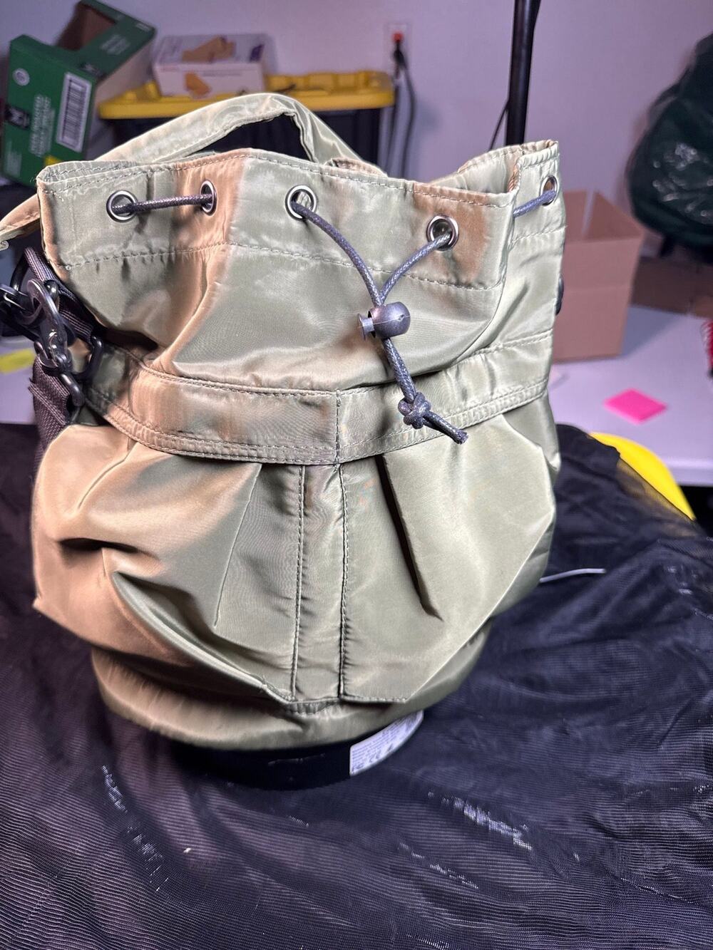 Olive Green Drawstring Bucket Bag